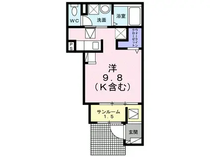 ゼファー(ワンルーム/1階)の間取り写真