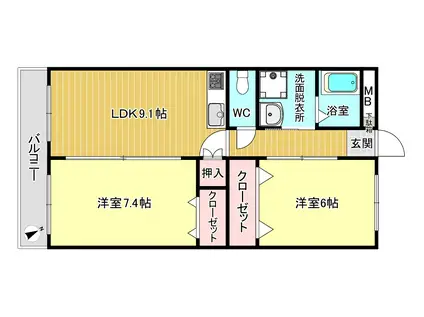 茶山プレイスマンション(2LDK/4階)の間取り写真