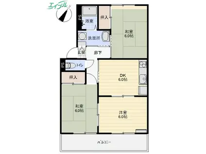 コスモハウス(3DK/2階)の間取り写真