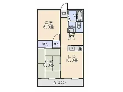 グリーンコーポ原(2LDK/3階)の間取り写真