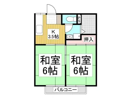 パークサイドハイツA棟(2K/2階)の間取り写真