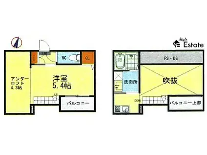 プレミア清水(1SK/2階)の間取り写真