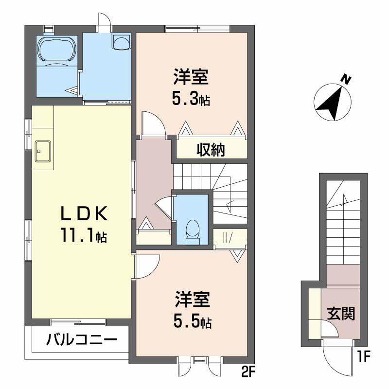 シャーメゾン・ペリドット(2LDK/2階)の間取り写真
