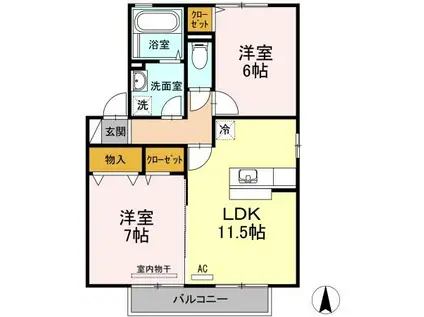 プレジール中島B棟(2LDK/1階)の間取り写真
