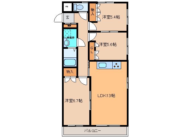 サルイオビヒロ(3LDK/3階)の間取り写真