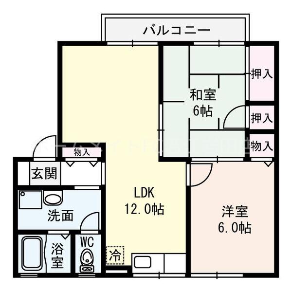 ガーデンハイツ若江東B棟(2LDK/1階)の間取り写真