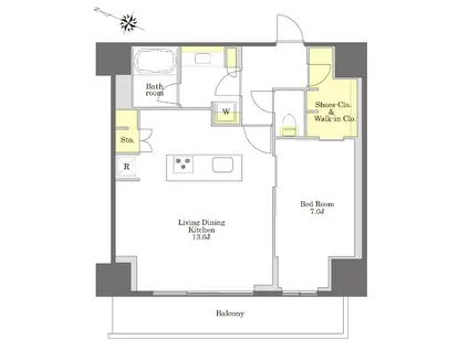 プライムメゾン白金台タワー(1LDK/22階)の間取り写真