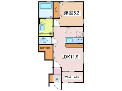 クアトロ常盤D(1LDK/1階)の間取り写真