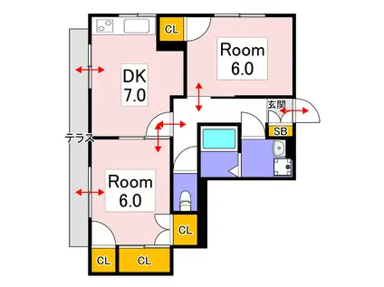 ガーデンハウス伊島町(2DK/1階)の間取り写真