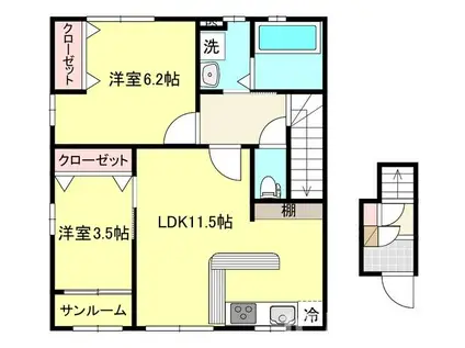 ヒルズソレイユ(2LDK/2階)の間取り写真