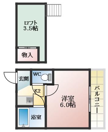 ヨーロピアン22番館(1SK/2階)の間取り写真