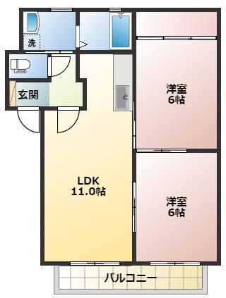 ブライトタウンII(2LDK/2階)の間取り写真