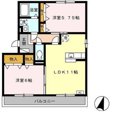 クリスタルハイム希叶(2LDK/2階)の間取り写真