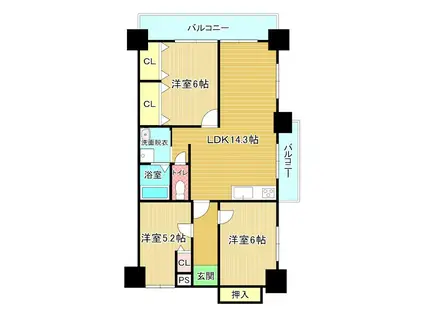 グリーンハイツ足立(3LDK/4階)の間取り写真