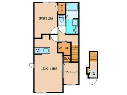 アカンサス宗像III(1LDK/2階)の間取り写真