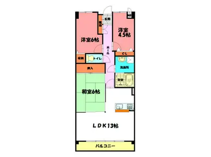 プラザハイツ二ツ屋(3LDK/1階)の間取り写真