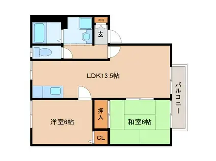 アスパイアII(2LDK/1階)の間取り写真