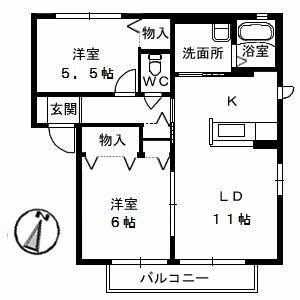 ツインズK.K I棟(2LDK/1階)の間取り写真