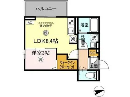 フリーデンやりた(1LDK/3階)の間取り写真