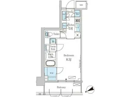 パークアクシス門前仲町・清澄庭園(1K/6階)の間取り写真