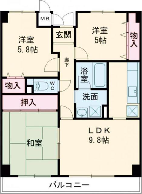 ベルカーサ太子田(3LDK/5階)の間取り写真