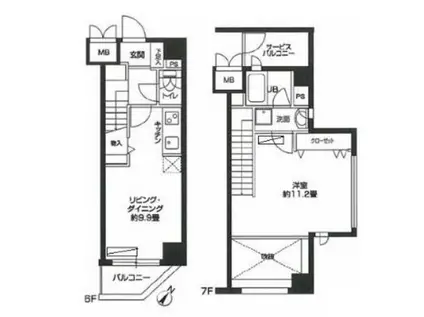カスタリア用賀(1LDK/6階)の間取り写真