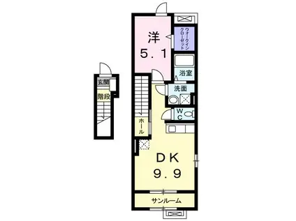 プリート(1DK/2階)の間取り写真