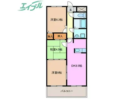シャロームビオン R(3DK/4階)の間取り写真