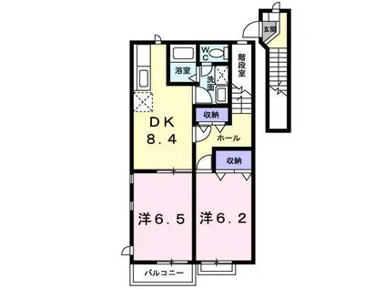 WISTERIA下垂木(2DK/2階)の間取り写真