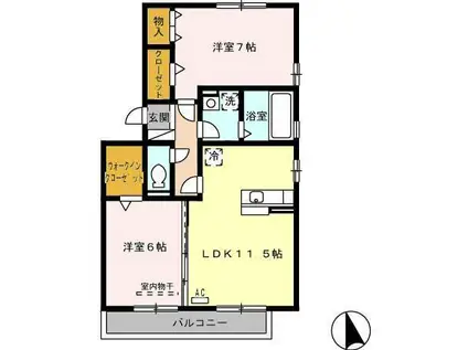 ポワール・MB棟(2LDK/2階)の間取り写真