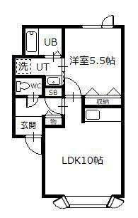 エスティウッド豊岡 B(1LDK/2階)の間取り写真