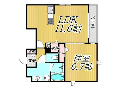 武庫之荘東1丁目ヘーベルメゾン(1LDK/1階)の間取り写真