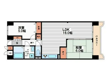 メロディハイム法円坂(2LDK/8階)の間取り写真