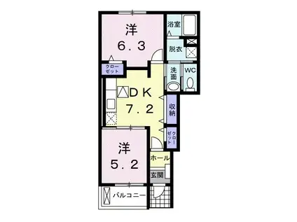 プランドール2(2DK/1階)の間取り写真
