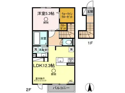 御幸ガーデン(1LDK/2階)の間取り写真