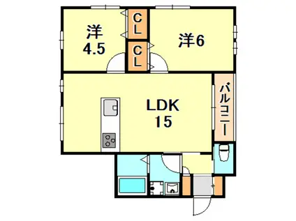 クレルリヴィエール(2LDK/2階)の間取り写真