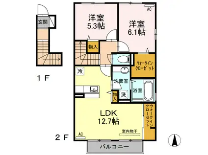 ヴィラ・マリアン(2LDK/2階)の間取り写真