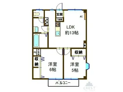 ニューシティひらまつ(2LDK/1階)の間取り写真