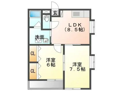 ソレイユ壱番館(2DK/1階)の間取り写真