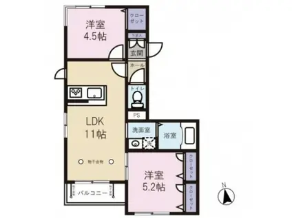 グリーンーク松が丘(2LDK/1階)の間取り写真