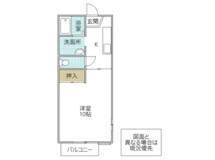 ヴィルヌーブ D棟(1K/2階)の間取り写真