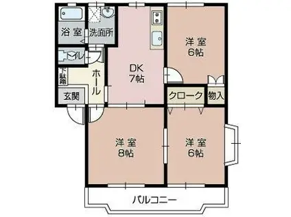 クリーンシャトー(3DK/1階)の間取り写真