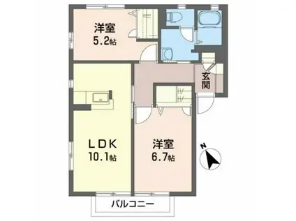 ボヌールII(2LDK/2階)の間取り写真