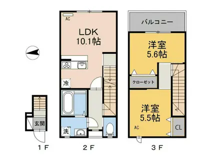 アルカディア D棟(2LDK/2階)の間取り写真