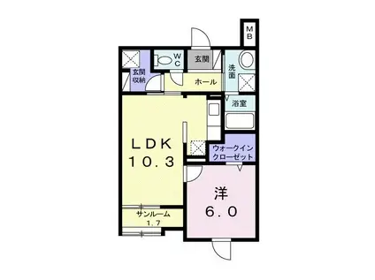 グリーンビラ郷美(1LDK/1階)の間取り写真
