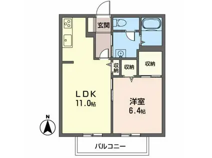 ラフォーレ柏原(1LDK/2階)の間取り写真