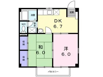 ブルーハイツYUKA(2DK/2階)の間取り写真