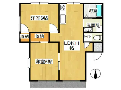 グリーンハイツ福島D(2LDK/1階)の間取り写真