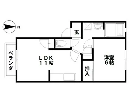 アン・ソレアードB棟(1LDK/2階)の間取り写真