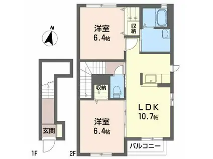 マルモーレ B(2LDK/2階)の間取り写真